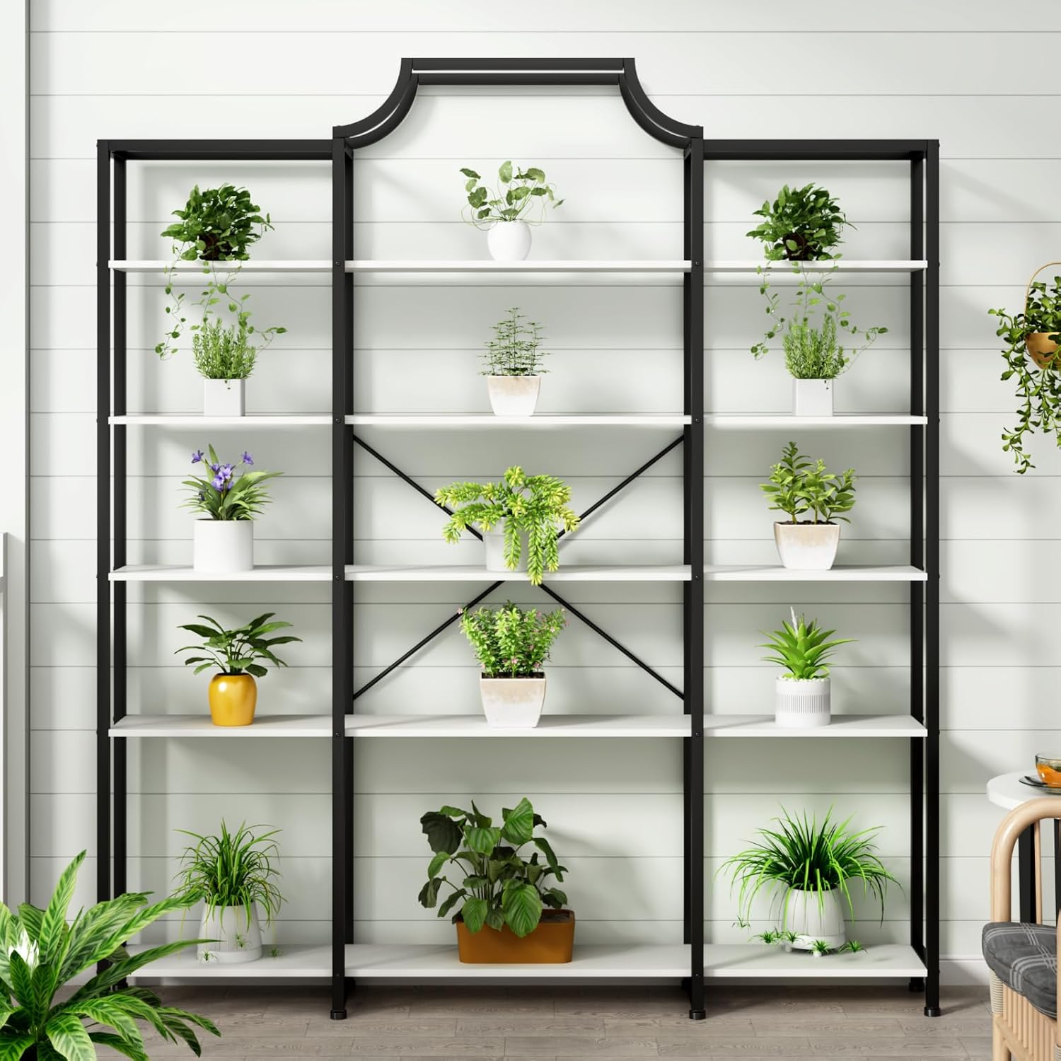 Auromie Triple Wide 5-Tier Bookshelf, 70.87' L x 79.13' H Extra Large Bookcase, Tall Open Etagere Display Shelf with Metal Frame, Freestanding Modern Storage Shelves for Home Office, Black&White