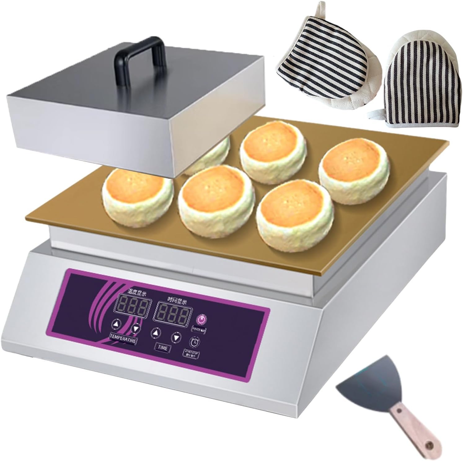 Electric Muffins Waffle Maker with Copper Heating Plates 1300w for Commercial, Non-stick Pancake Maker with Temperature + Time Display, Electric Contact Grill
