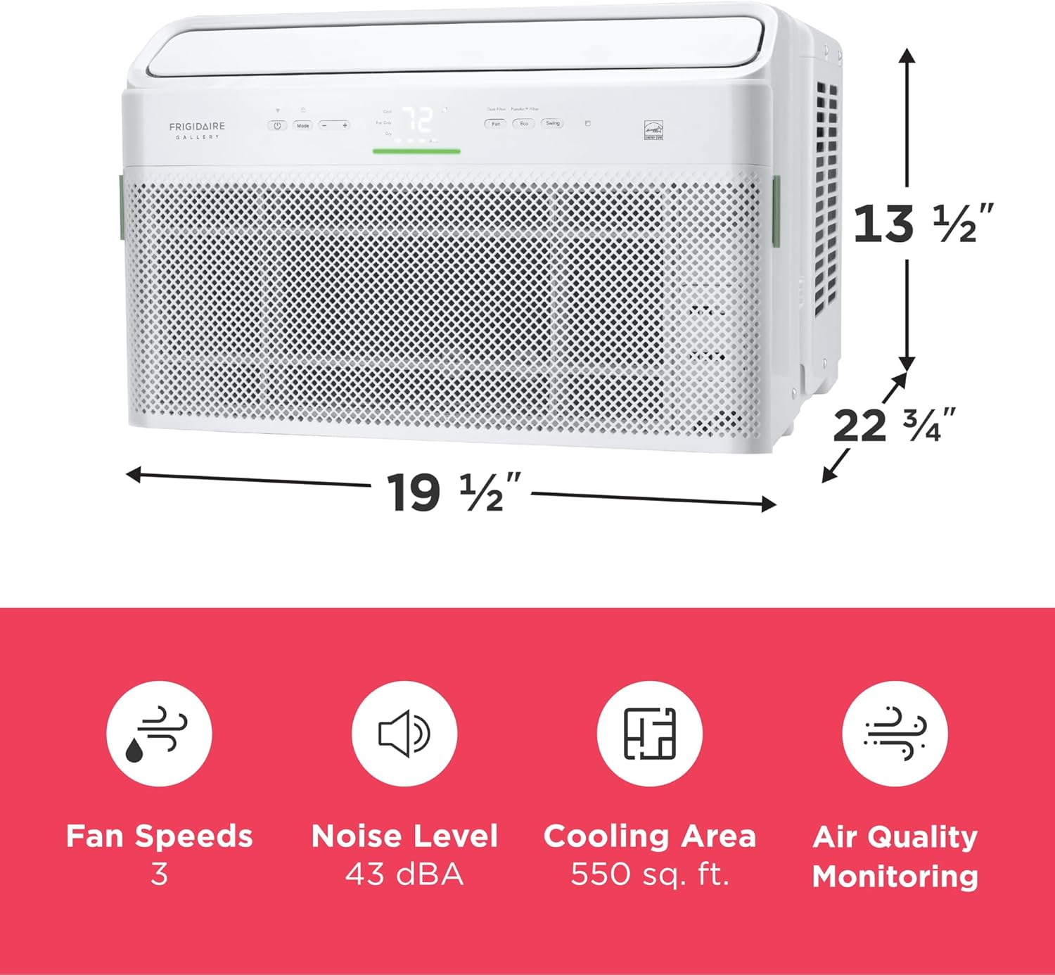 Frigidaire Gallery 12,000 BTU Smart Inverter Window Air Conditioner with Wi-Fi, Energy Star Most Efficient Certification & Indoor Air Quality Monitoring, Cools Up to 450 Sq. Ft., Ultra Quiet, White