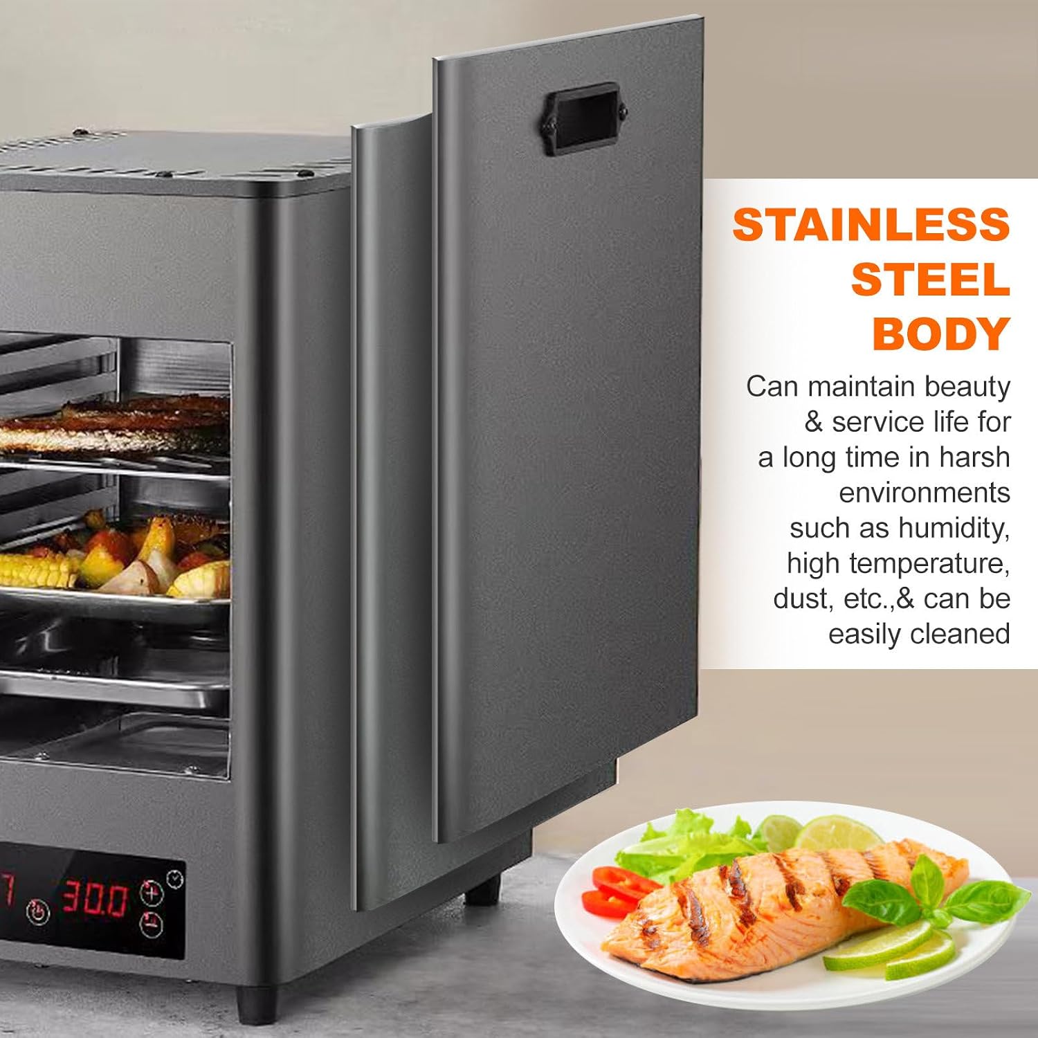 Commercial Indoor Steak Grill/Electric Steak Broiler - 30 Min Time/8 Gears Temperature Adjustable(100-800℃),8-Layer Portable Countertop (Grey)