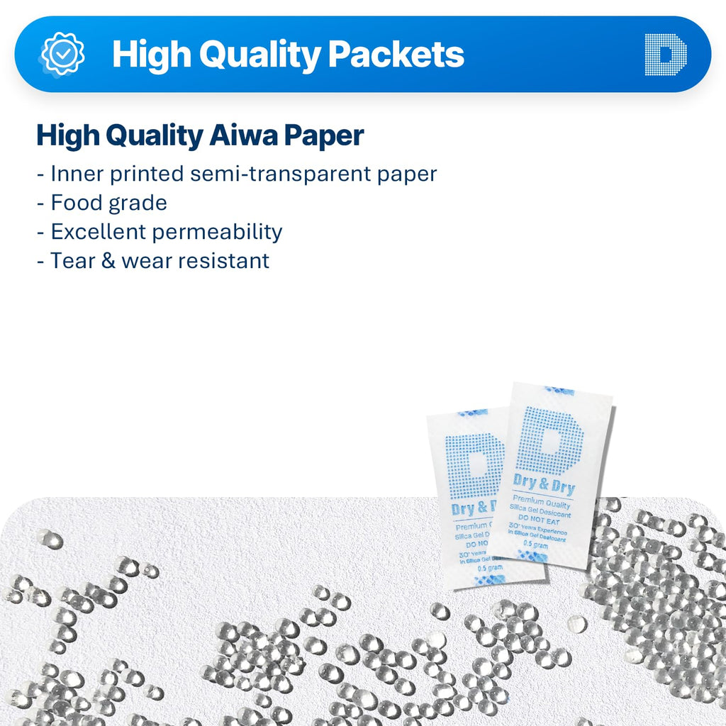 Dry & Dry 0.5(Half) Gram [10000 Packets] Silica Gel Packets Desiccants Silica Gel Packs - Rechargeable Moisture Absorbers for Food Storage, Electronics, 3D Filament & Safes