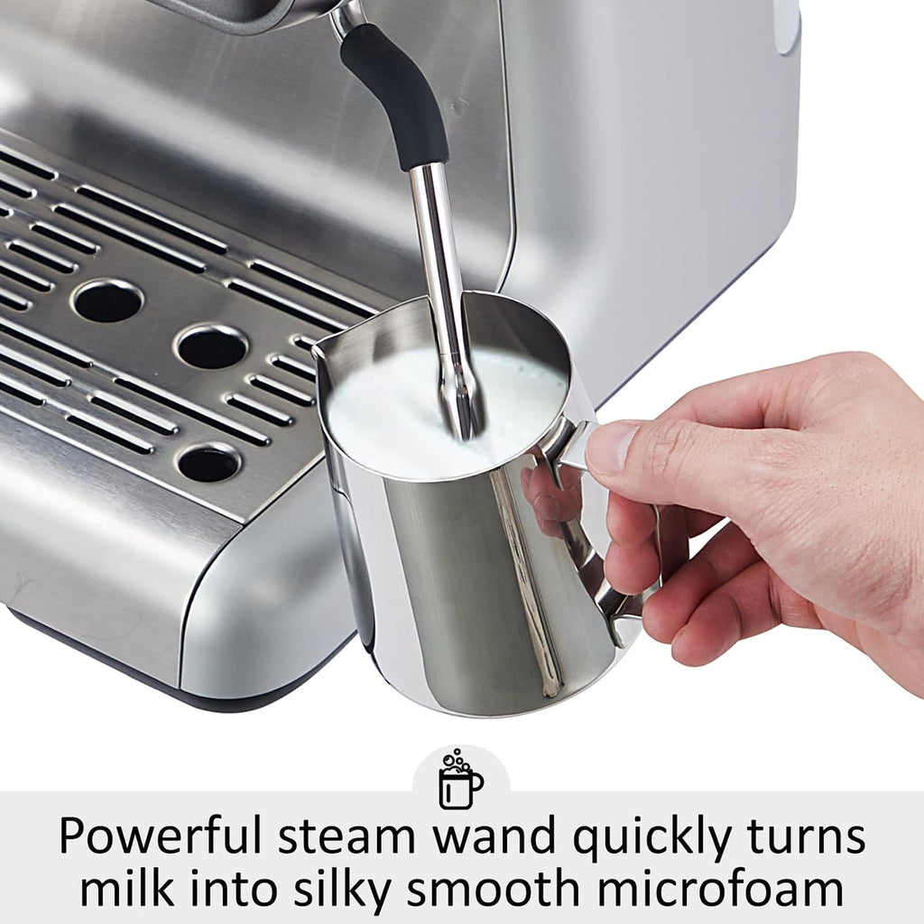 GarveeHome Espresso Machine With Grinder, 20 Bar Semi-Automatic Espresso Coffee Maker With Milk Frother Steamer Wand Cappuccino Latte Macchiato, 95 oz Water Tank, Pid Temperature Control-Silver