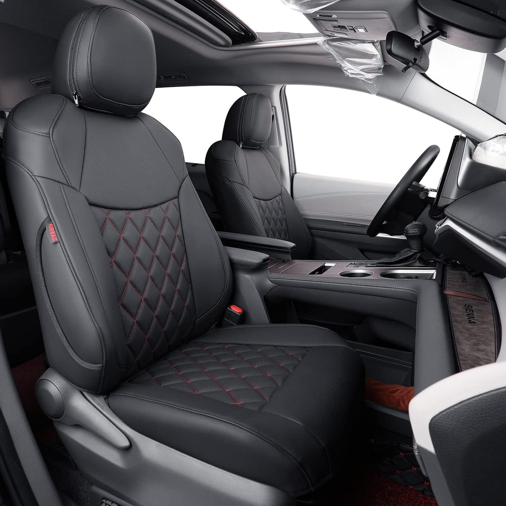coverdream Leather Seat Covers for Toyota Sienna 2021–2026 XSE/XLE/Limited/Platinum/Woodland,7-Passenger,2nd Row w/No Leg Rest,Custom Fit Full Set Waterproof Seat Protector,Black & Diamond