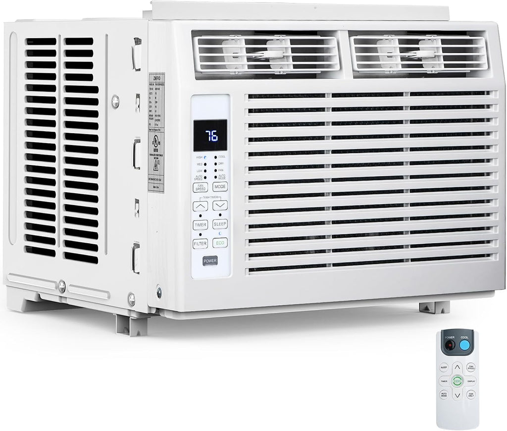 Electactic Window Air Conditioner 6,000 BTU, Window Type AC Unit with Cooling, Dry Mode, 4 Fan Speeds, 24-H Timer, Sleep Mode, Cooling for 250sq.ft Bedroom, Living Room, Office