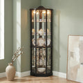 Casaphoria 72' Lighted Corner Curio Cabinet with Glass Doors, Antique Tall Display Cabinet for Collectibles with Arched Carved Crown for Liquor Storage, Living Room (Black)