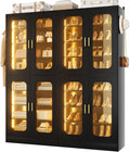 Cyclysio 67' Display Cabinet with PC Doors & LED Lighting - 8-Tier Storage Cabinet with 330lb Capacity & Adjustable Shelves for Entryway, Bedroom (Black, Set of 2)