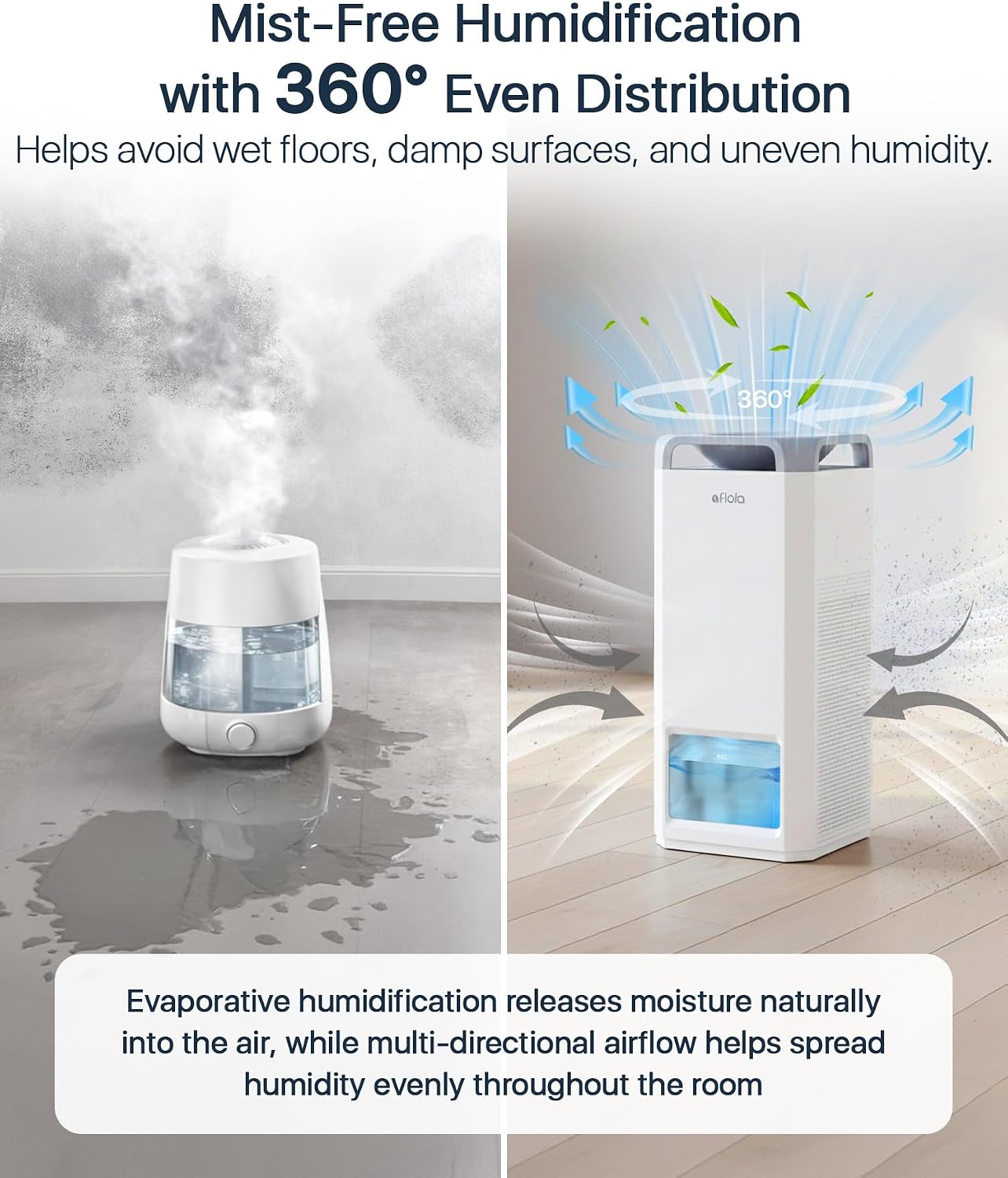 Afloia Humidifier for Bedroom Large Room - Mist Free Evaporative 2 in 1 Humidifier and Air Purifier in One Combo for Home with Top Fill 5L Tank/Humidity&Air Quality Sensor/2-24H Timer