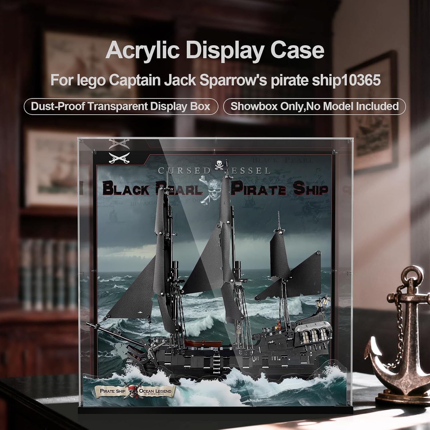 Premium Acrylic Display Case Compatible with Lego Icons Captain Jack Sparrow's Pirate Ship, Clear Dustproof Storage Box for Lego Black Pearl 10365 Set（Model not Included）