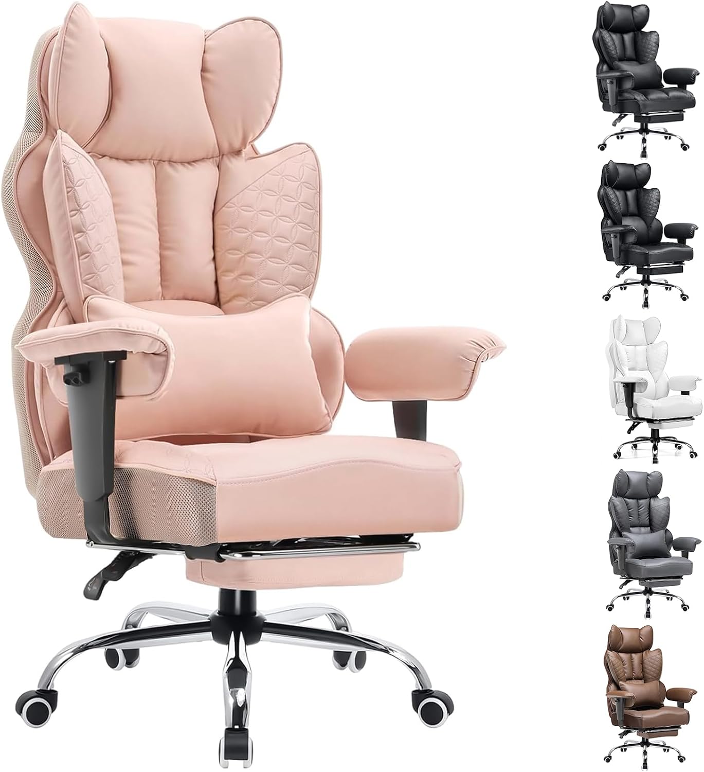 COMHOMA Desk Office Chair Big and Tall Office Chairs Ergonomic Gaming Chairs with Wide Seat Leather High Back Chair with Foot Rest Adjustable Armrests Pocket Spring Lumbar Support