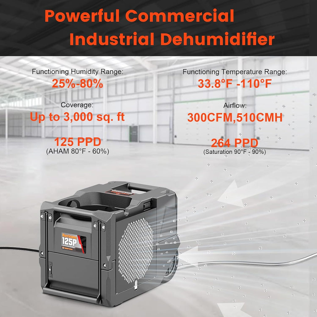 Abestorm 264 PPD Commercial Dehumidifiers with Pump and Drain Hose, Portable Industrial Dehumidifiers for Large Space, Basement, Home and Garage, Auto Defrosting
