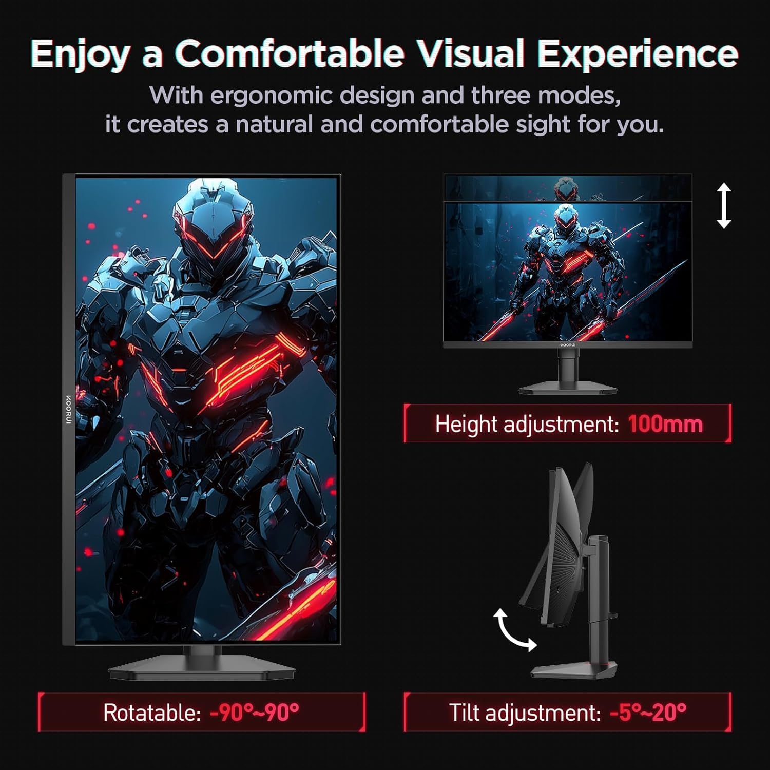 KOORUI 27 Inch 1440p Gaming Monitor 200Hz, 1ms, Fast IPS Screen, HDR400, 95% DCI-P3 Color Gamut, Height/Pivot/Tilt Adjustability, Adaptive Sync Technology, HDMI & DP Ports, 2K Monitor, Black, G2722P