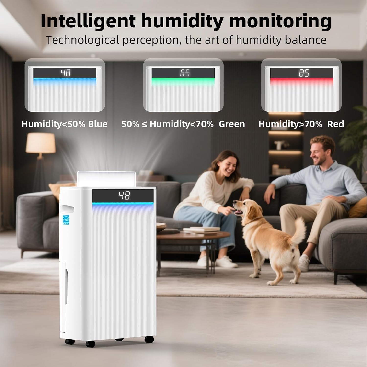 KeepGlad 4,500 Sq.Ft 2025 Energy Star Max 80 Pint/Day Dehumidifier for Basement, Bedroom, Home, Bathroom, Smart Compressor Dehumidifier with Drain Hose, Intelligent Humidistat