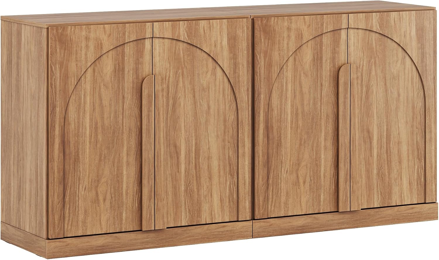 BELLEZE 2 Tier Bookshelf with Arched Wood Door, Set of 2 Modern Display Bookcase Shelf with Storage and Adjustable Shelves, 63' Wood Bookshelves for Living Room Office Entryway (Camel)