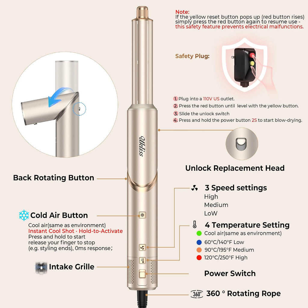 UKLISS 8-in-1 High-Speed Air Styler & Drying System - 110,000 RPM Foldable Hair Multi-Styler with Auto-Wrap Curler, Diffuser & Flyaway Smoothing Brush - Ionic Hair Styling Tool Kit for All Hair Types