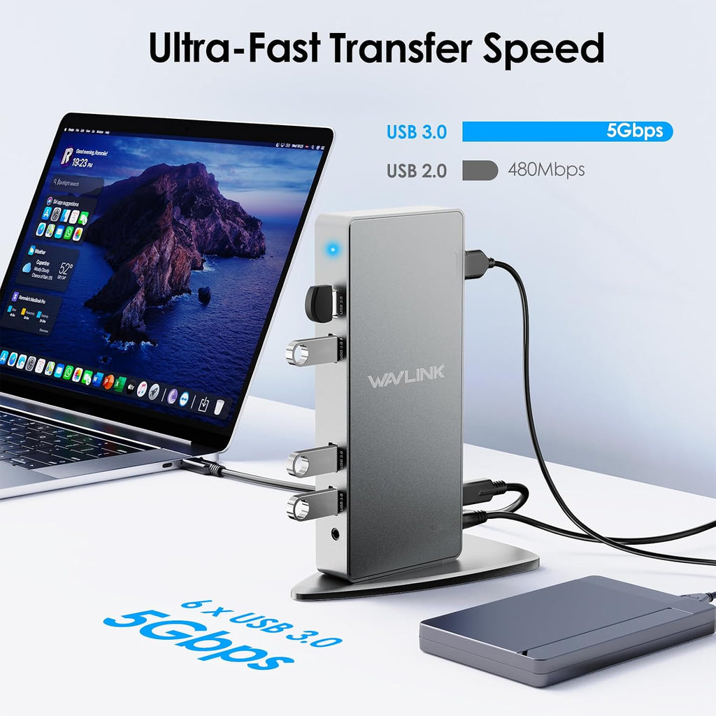 DisplayLink Docking Station Dual Monitor,WAVLINK 14-in-1 USB-C/A Laptop Dock with 2x5K HDMI,2x5K DP,1000Mbps Ethernet,6 USB 3.0,Audio&Mic,for New MacBook Neo M1/M2/Intel,Dell,HP,Surface Pro