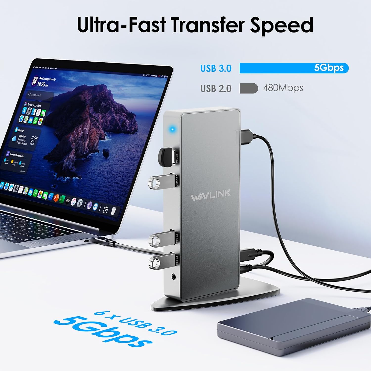 DisplayLink Docking Station Dual Monitor,WAVLINK 14-in-1 USB-C/A Laptop Dock with 2x5K HDMI,2x5K DP,1000Mbps Ethernet,6 USB 3.0,Audio&Mic,for New MacBook Neo M1/M2/Intel,Dell,HP,Surface Pro