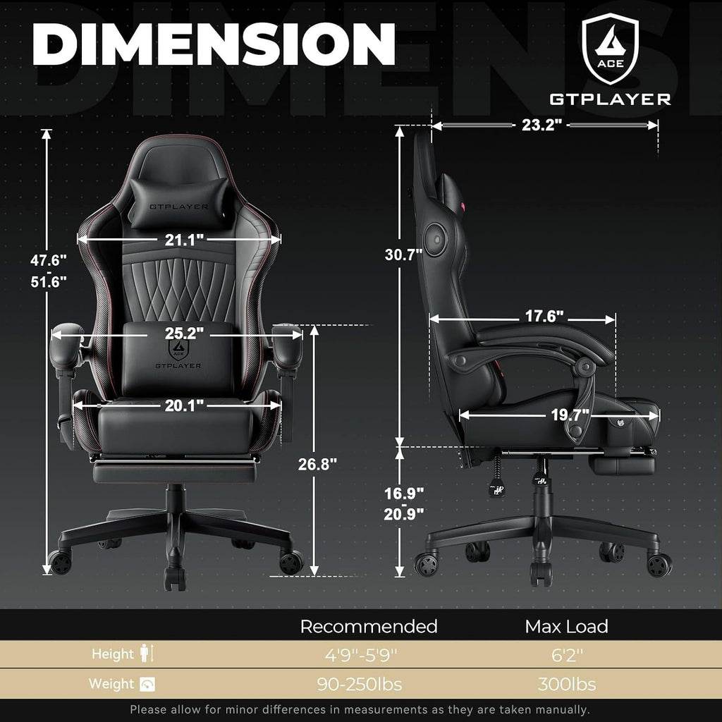 GTPLAYER ACE-PRO Music Gaming Chairs – Built-in Speakers, App Support & Bluetooth Control, Computer Game Chairs with Footrest for Adults, Ergonomic, Reclining, Linkage Armrest, Black & Red Stitch