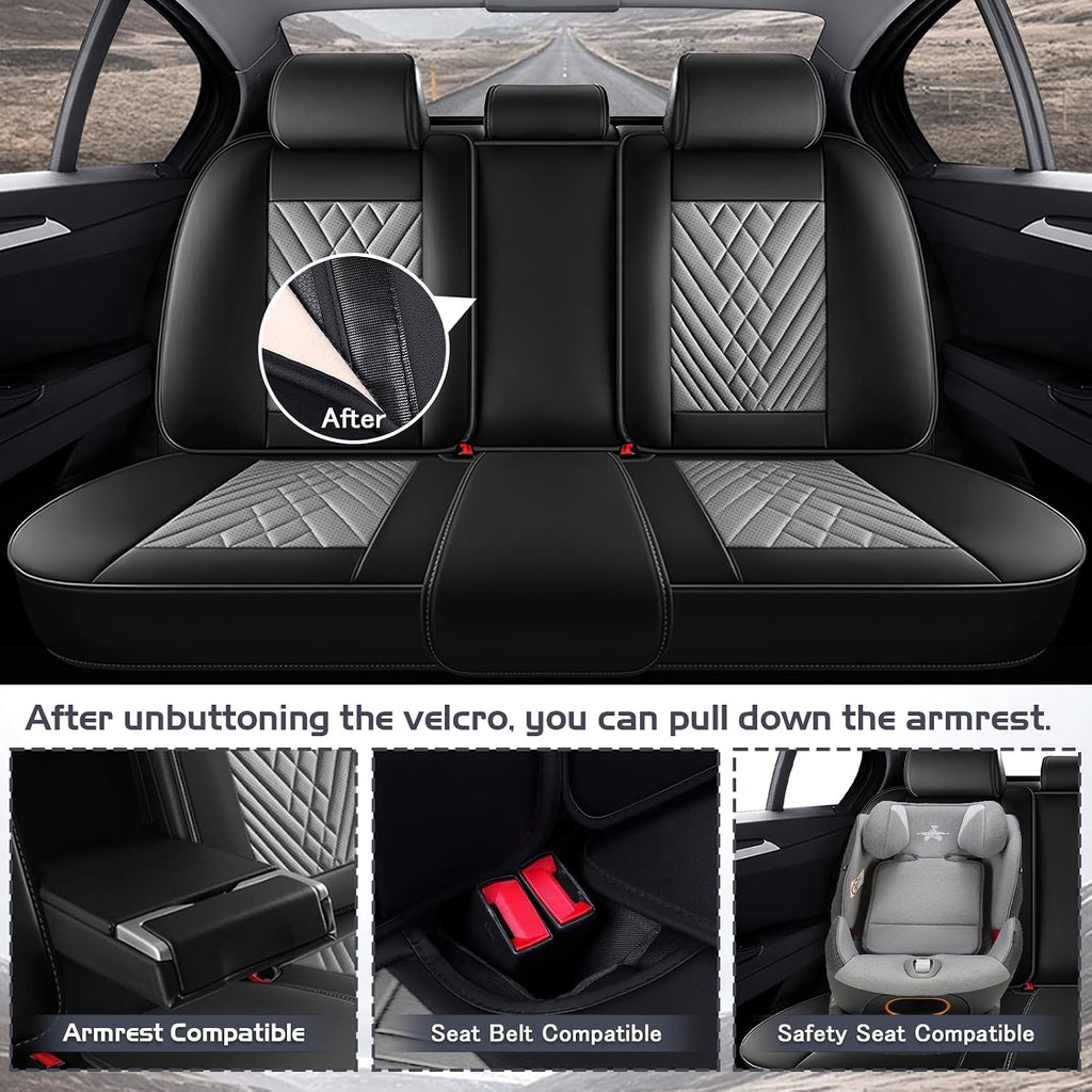 Car Seat Covers for Dodge Dart 2013-2016, Waterproof Nappa Leather Full Set Seat Cover, Anti-Slip and Comfortable Automotive Seat Protector&Accessories(Black Gray)