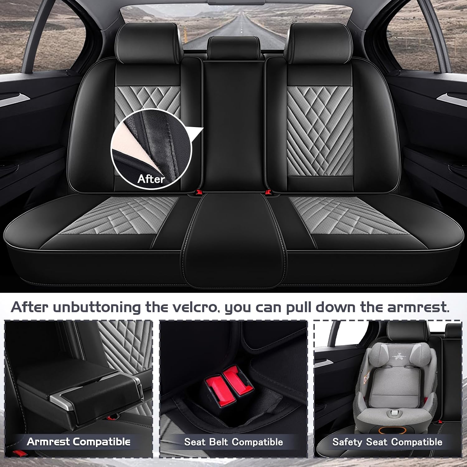 Car Seat Covers for Dodge Dart 2013-2016, Waterproof Nappa Leather Full Set Seat Cover, Anti-Slip and Comfortable Automotive Seat Protector&Accessories(Black Gray)