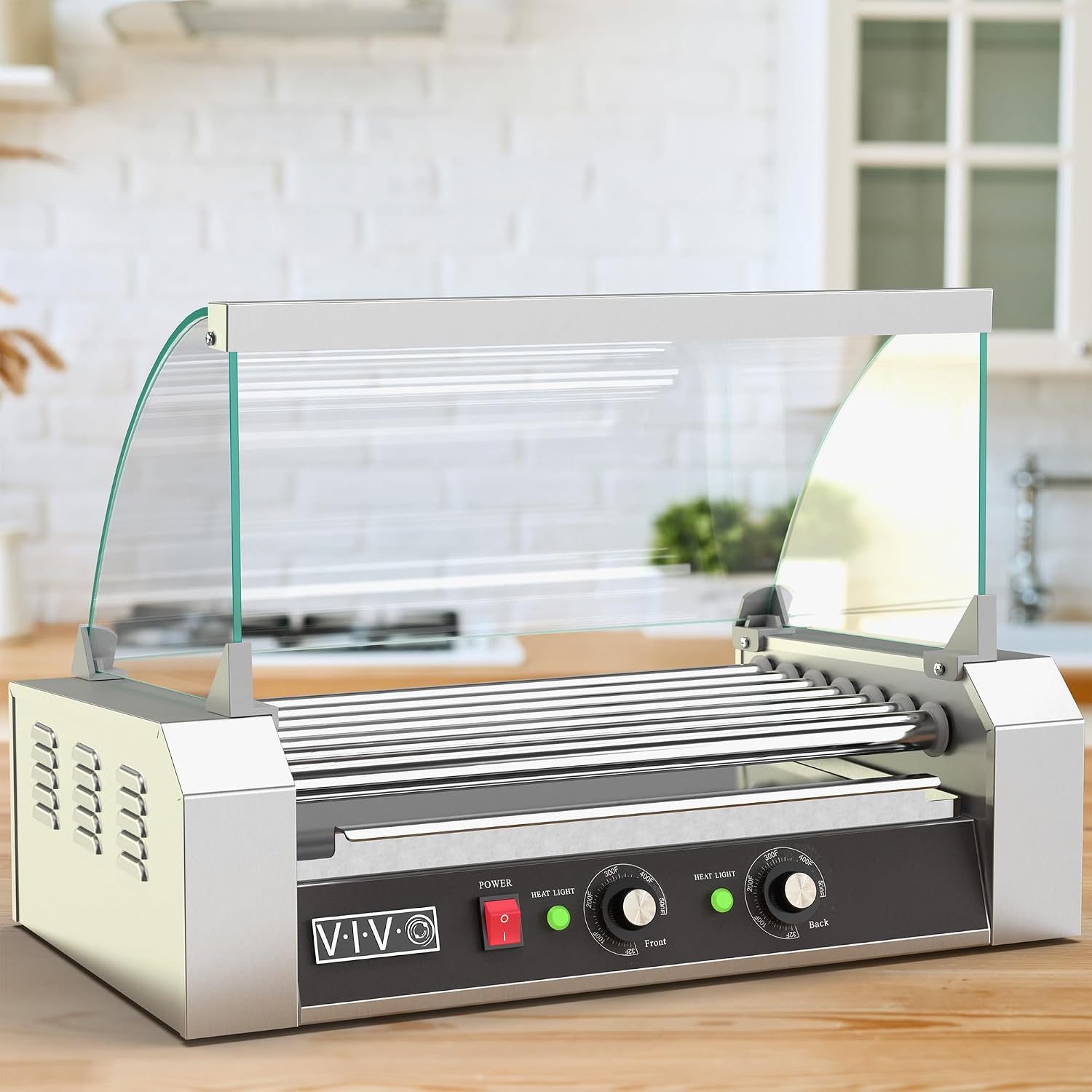 VIVO Electric 18 Hot Dog 7 Roller Grill Warmer, Stainless Steel, Commercial and Household 900W Machine with Cover, HOTDG-V207