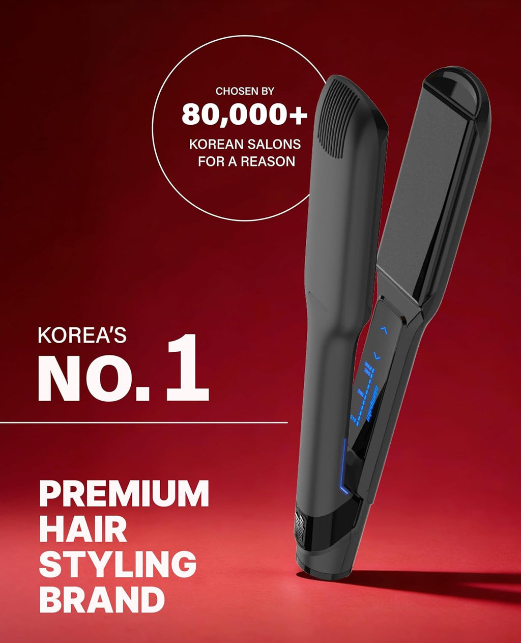GLAMPALM GlamMuse Wide 1.5' | All-Ceramic Flat Iron Infused with Vita-C, Salon Results with Less Heat Damage, Trusted by K-Pop Hair Stylists Hair Straightener for Thick Hair, Silk Press | GP501T