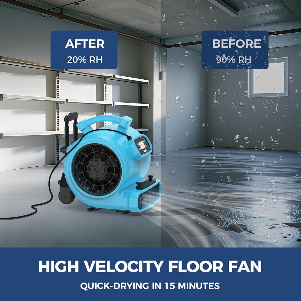 ALORAIR Water Damage Restoration Combo Package 8x Air Mover 2x Air Scrubber 1x Commercial Dehumidifier Ideal for Industrial, Commercial & Home Use - Set 1