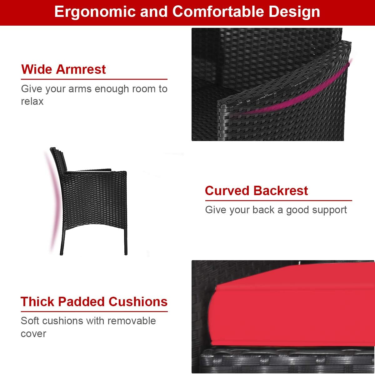 Tangkula Wicker Patio Conversation Furniture Set, Outdoor Furniture Set with Removable Cushions & Table, Tempered Glass Top, Modern Rattan Bench for Garden Lawn Backyard