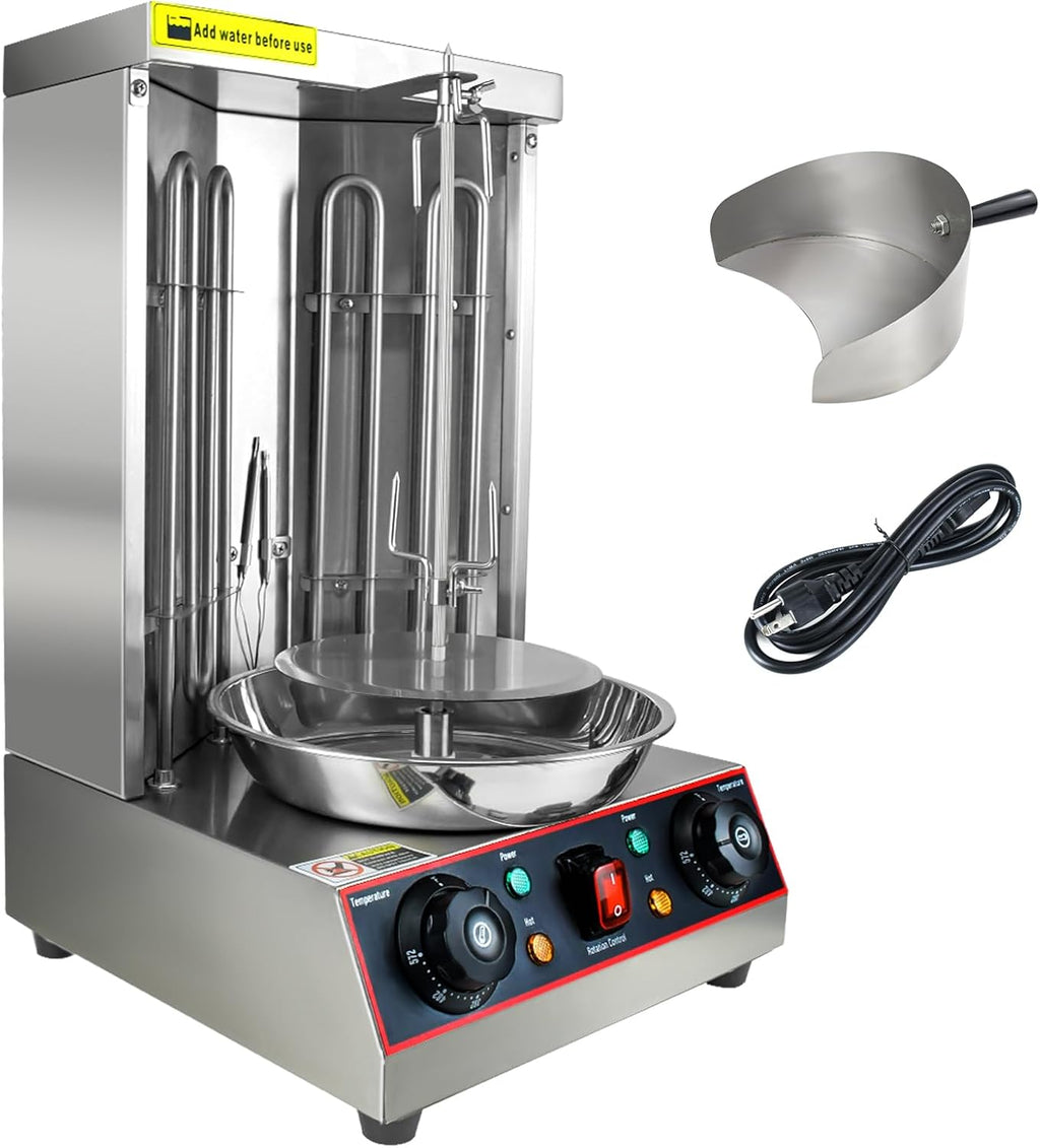 KOOTEN Shawarma Grill Machine Electric Vertical Kebab Gyro Grill Machine Rotisserie Broiler Machine with 2 Burners and Meat Catch Pan, 3000W