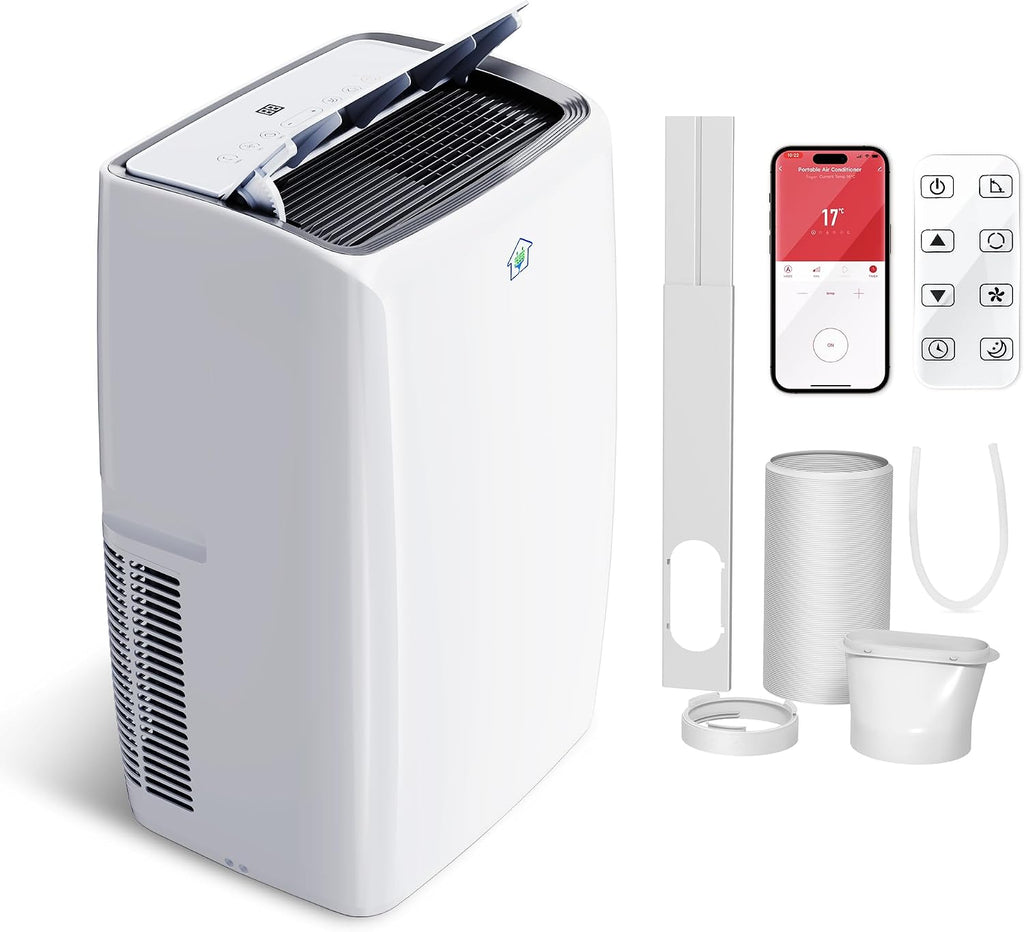 14,000 BTU Smart Air Conditioner with Heat, Auto-Evaporation Portable AC Unit with 4 Modes 3 Speeds/APP/Fast Cooling/Heating/Dehumidifier/Fan Mode/24Hrs Timer for Bedroom/Dorms/Office