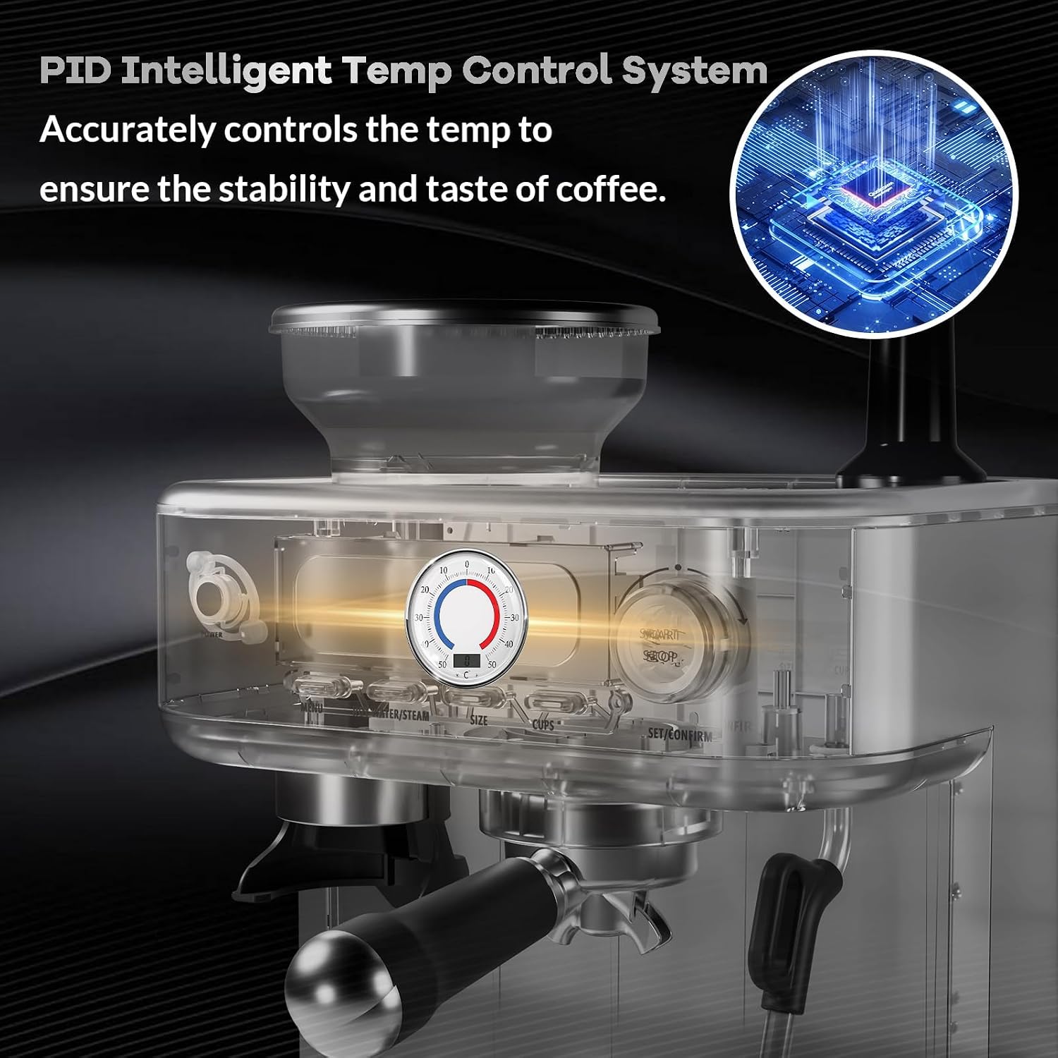 Espresso Machine 15 Bar, LCD Display Espresso Maker with Grinder, Milk Frother and PID Temperature Control, Professional Coffee Maker for Latte Cappuccino - 8.8 Oz Bean Hopper