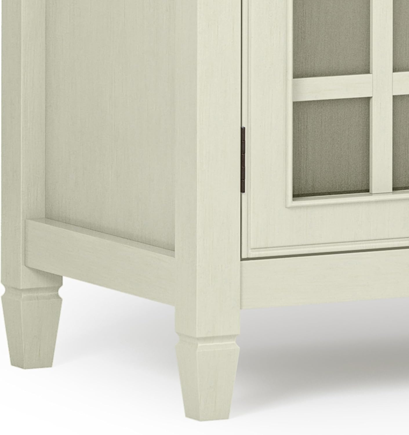 SIMPLIHOME Connaught Storage Cabinet - 46 inch Wide Solid Wood Low Storage Cabinet in Antique White, Traditional Console for Living Room, Entryway, or Dining Room with Glass Doors and Shelves