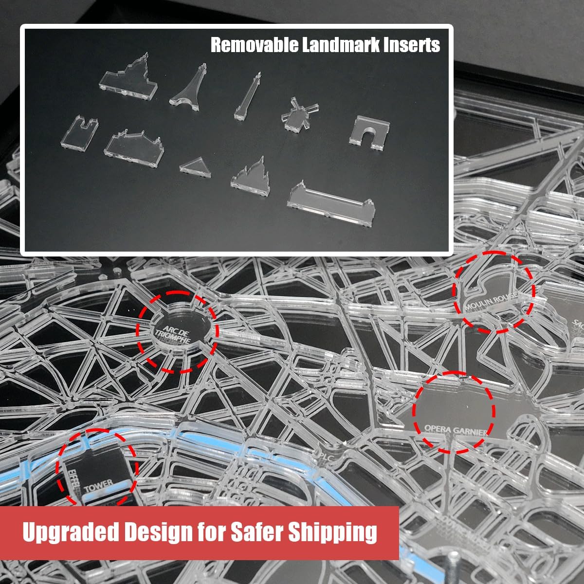 J.WOO Studio Premium LED Display Stand for LEGO 10307 Eiffel Tower (Fits 10001PCS, 59-Inch Model) | Collector Acrylic Stand with Four-Sided Spotlights & Exclusive Engraved Paris Map
