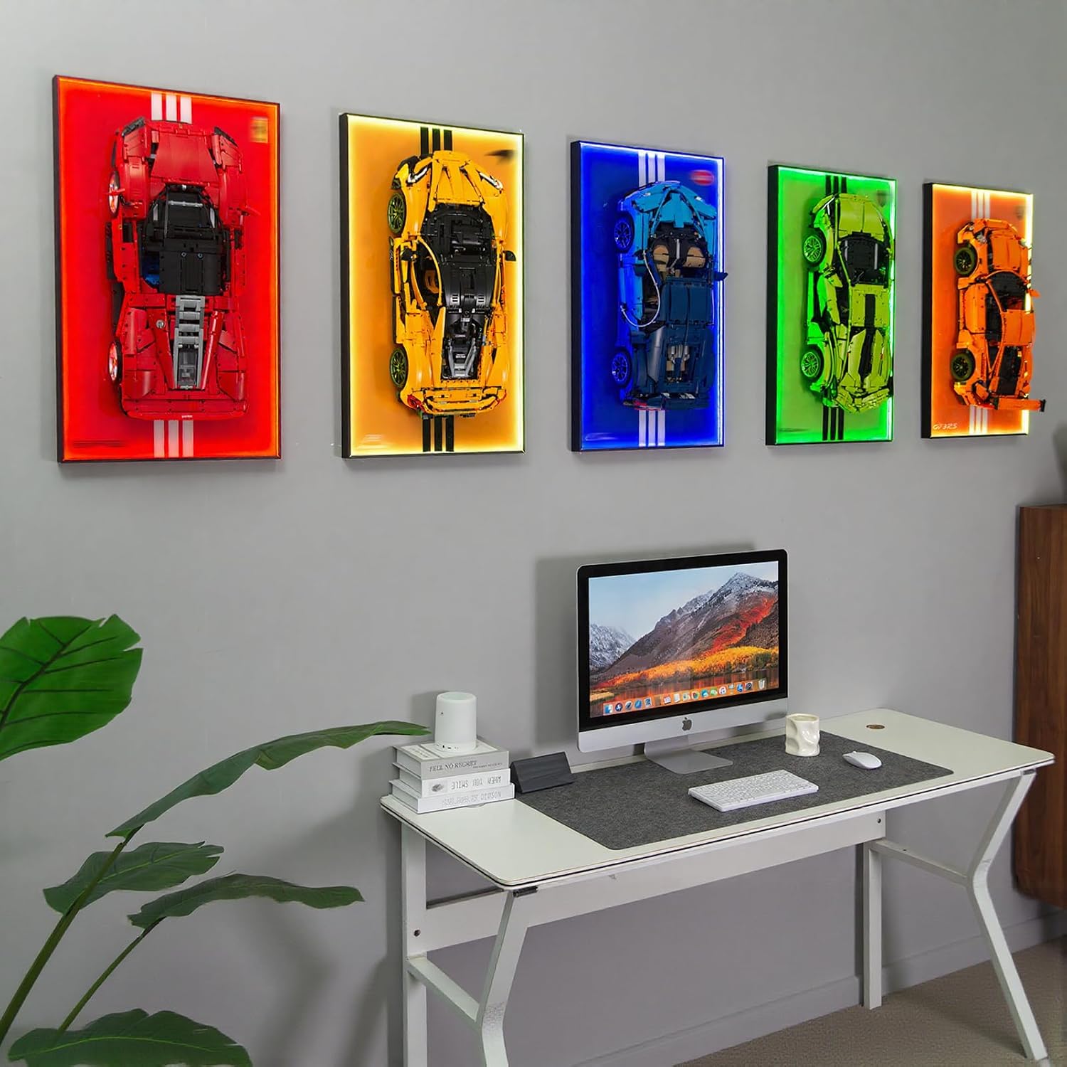 Display Wallboard with RGB LED Lights Compatible with Lego Technic 42056 Porsche 911 GT3 RS Building Kit - Adult Collectibles Wall Mount for Home or Office Décor (No Car Included)