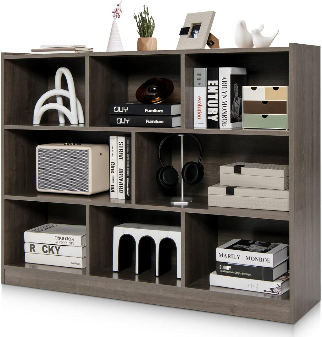 Tangkula 8-Cube Bookcase, Wood 3 Tier Open Storage Bookshelf, Modern Multipurpose Display Cabinet for Living Room, Study, Reading Nook, 48 x 12.5 x 36.5 Inch, Grey