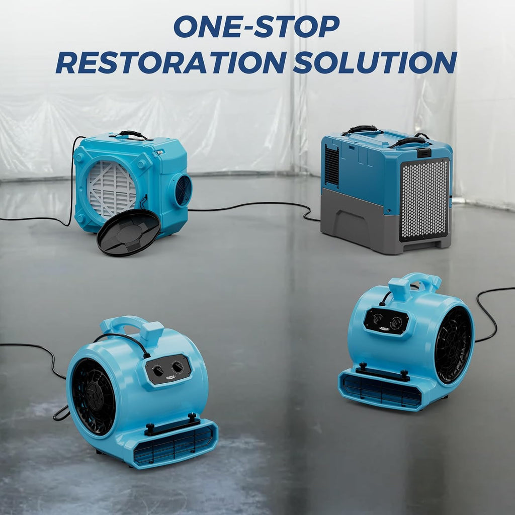 ALORAIR Water Damage Restoration Combo Package 8x Air Mover 2x Air Scrubber 1x Commercial Dehumidifier Ideal for Industrial, Commercial & Home Use - Set 2
