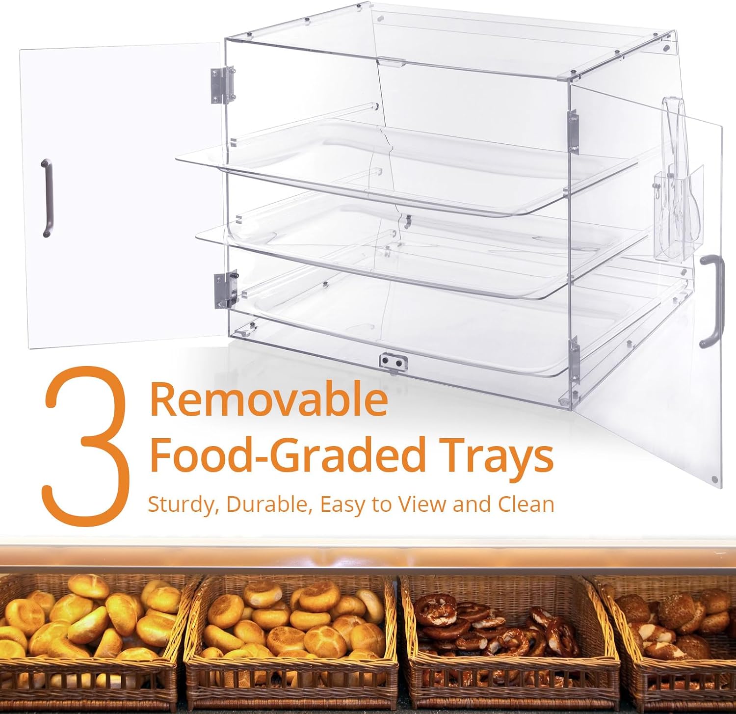 3-Tray Bakery Display Case, Acrylic Clear Display Case Countertop for Bread Pastry Dessert Food Cookie Display, Display Cabinet Box for Baking Enthusiasts - 20.86 x 17.3 x 16.5 inch
