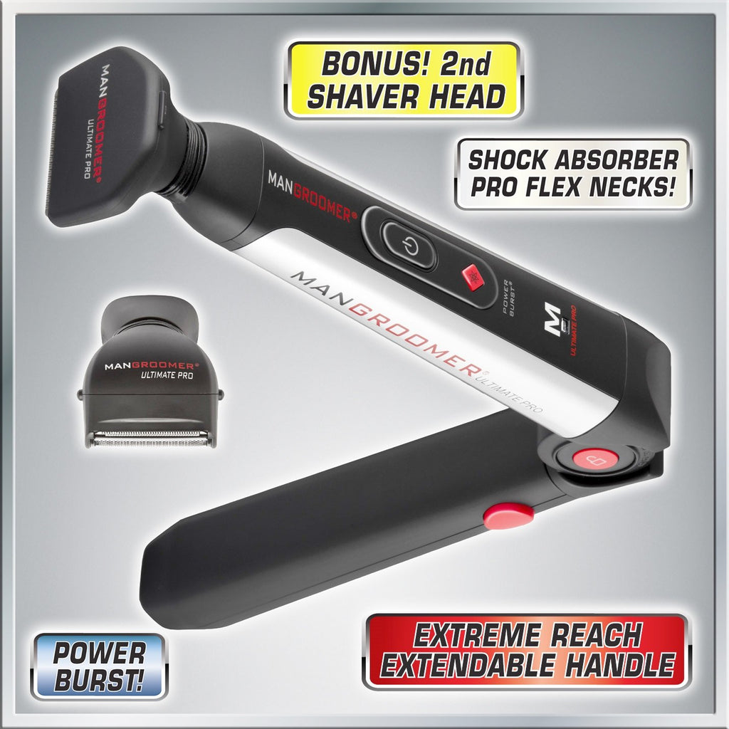 MANGROOMER Ultimate Pro Back Shaver with 2 Shock Absorber Flex Heads, Black and Red, 1 Count