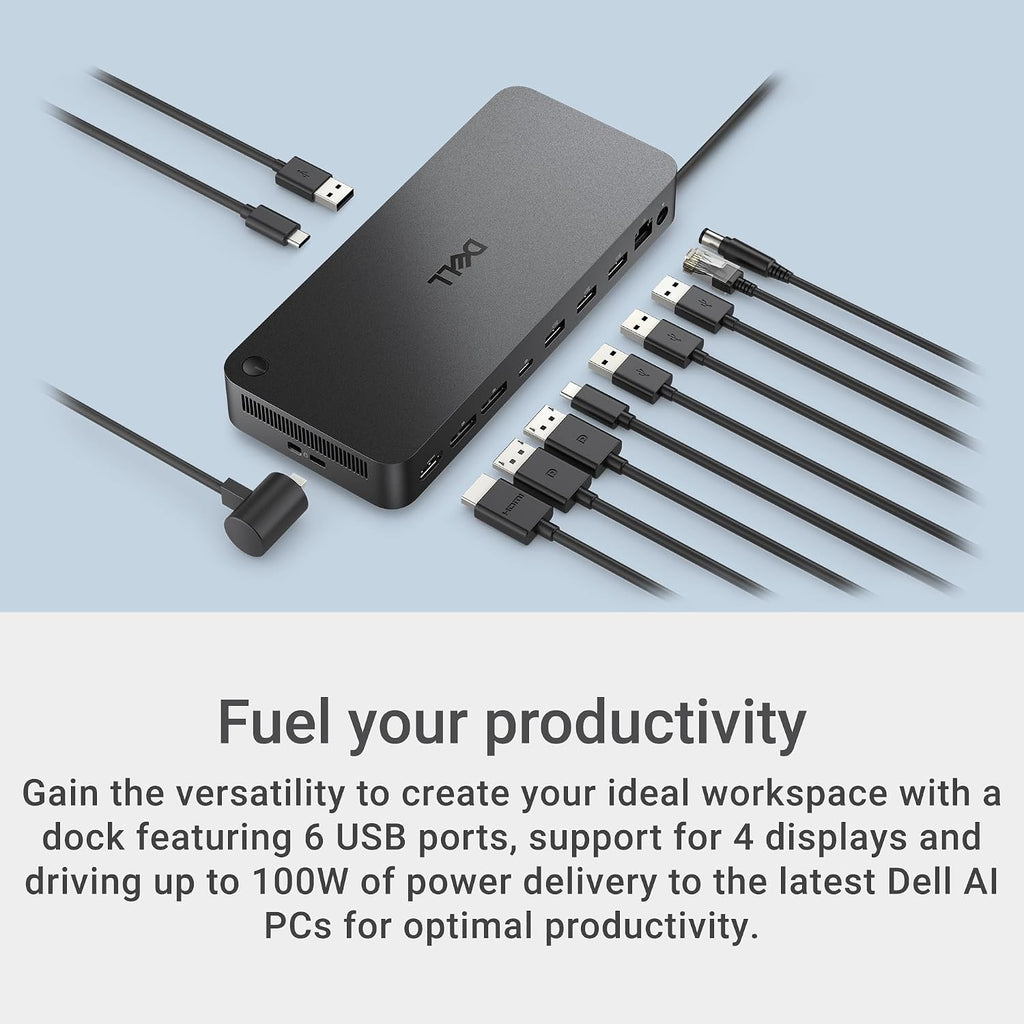 Dell Pro Dock WD25 - USB Type-C with DP Alt Mode Connector, DisplayPort/HDMI/USB 3.2 Gen2 Connectivity, Up to 100-Watt Power delivery - Black