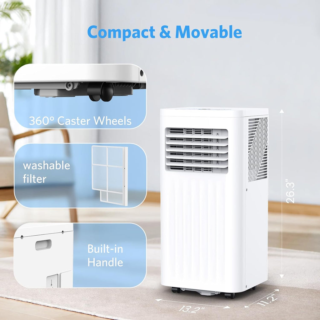 Electactic 8000 BTUs Quiet Portable Ac Unit for Room up 350 Sq.Ft, Portable Air Conditioners with Cooling, Fan, Sleep Mode, Dehumidifier, 24H Timer, Remote Control, Drain Hose