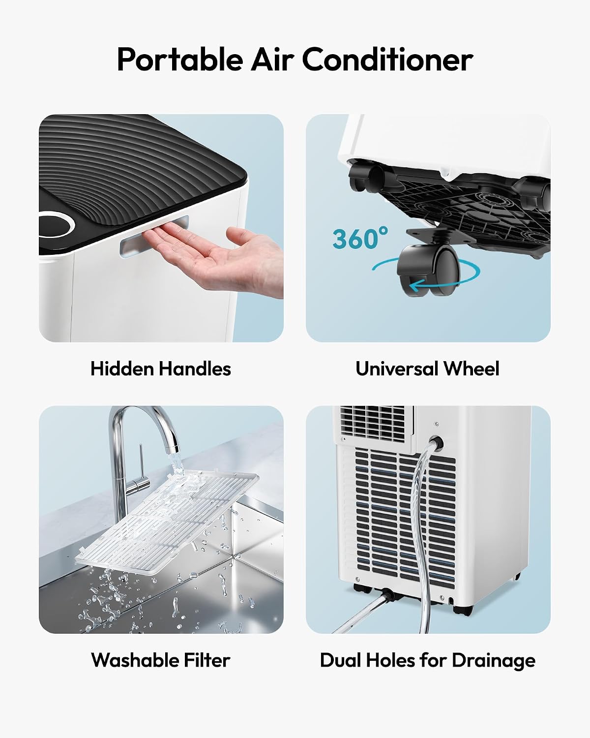 EUHOMY 8,000 BTU Portable Air Conditioners, 4-in-1 Portable AC Unit Cools Up to 350 Sq.Ft, with Cool, Fan, Dehumidifier, Sleep Modes, 24H Timer, Remote, Window Installation Kit for Bedroom