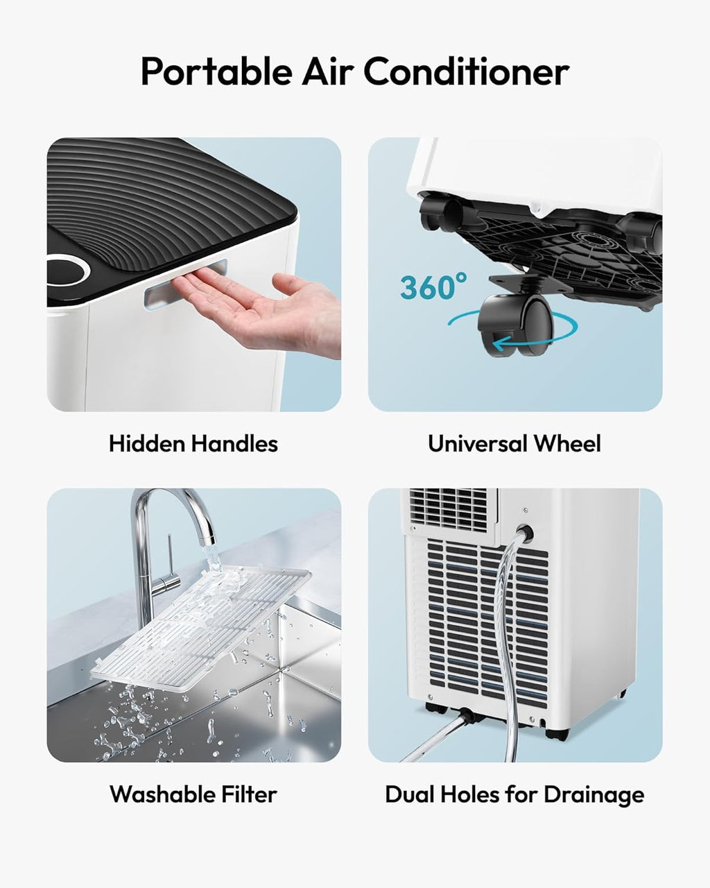 EUHOMY 10,000 BTU Portable Air Conditioners, 4-in-1 Portable AC Unit Cools Up to 450 Sq.Ft, Portable Air Conditioner with Cool, Fan, Dry, Sleep Modes with Remote, 52 dB, 24H Timer, for Bedroom