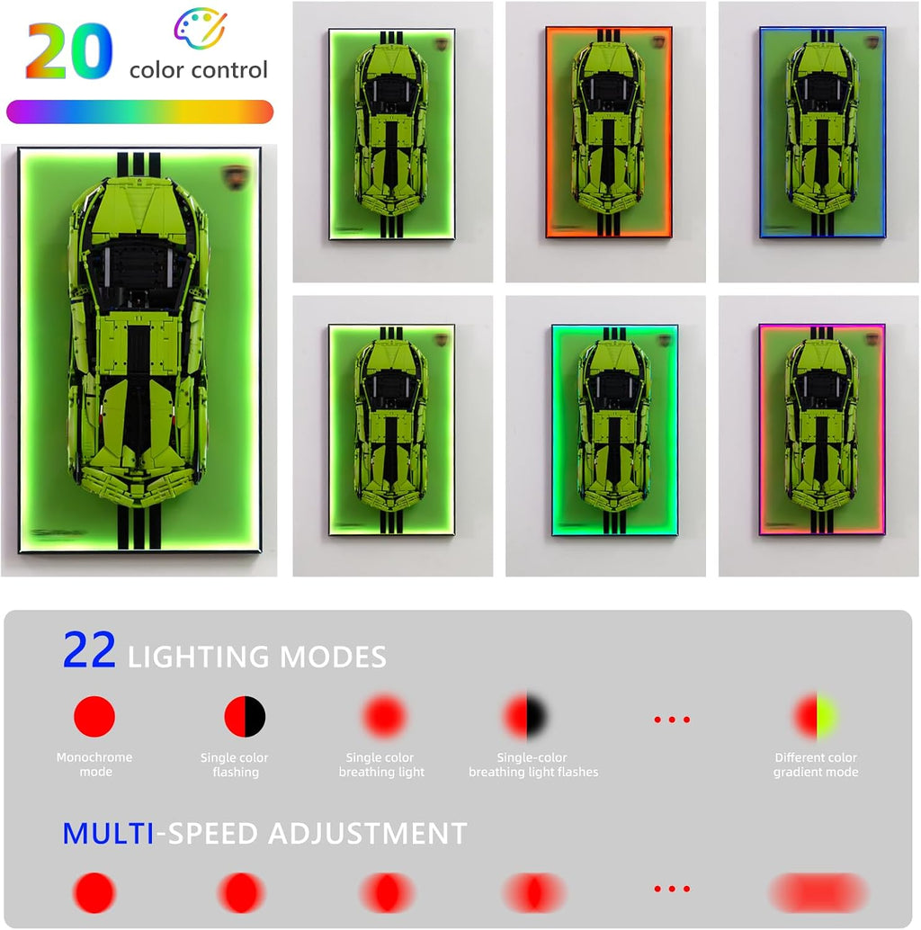 Display Wallboard with RGB LED Lights Compatible with Lego Technic Lamborghini Sián FKP 37 42115 Building Set - Adult Collectibles Wall Mount for Home or Office Decor (No Car Included)