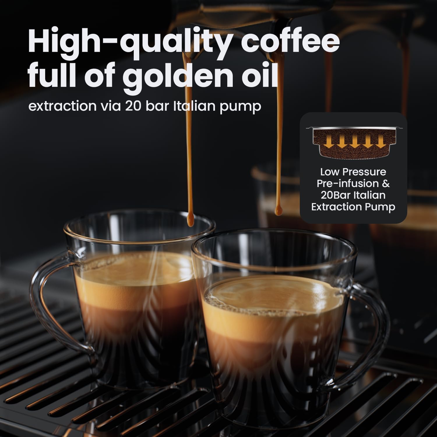 Espresso Machine Coffee Maker with Grinder - Professional 15Bar Cappuccino Latte Barista Machines with Milk Frother, Calibrated Tamping, 78OZ Removable Water Tank, Stainless Steel