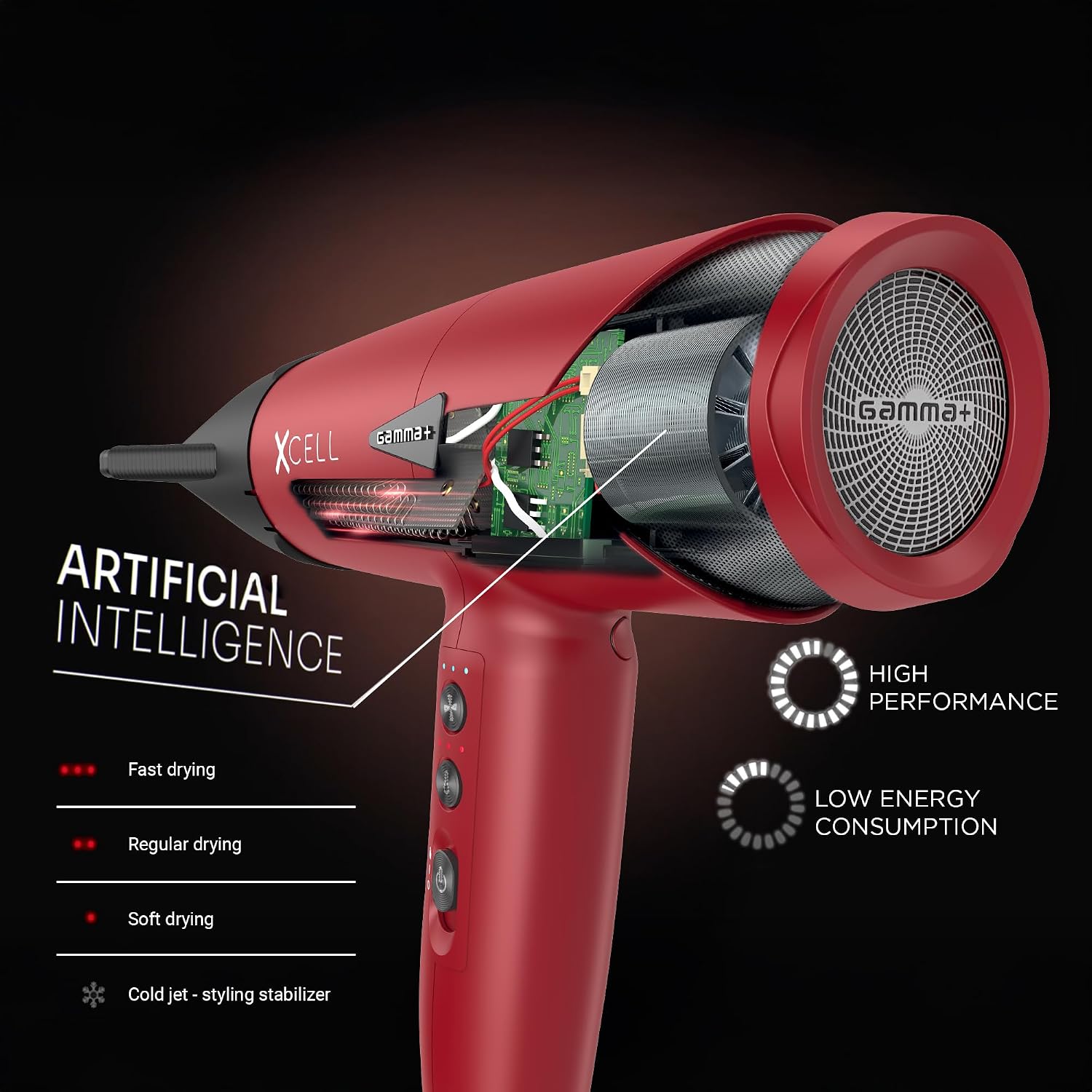 GAMMA+ XCell Professional Ultra-Lightweight Hair Dryer Digital Motor Ionic Technology Whisper Quiet 12 Heat/Speeds