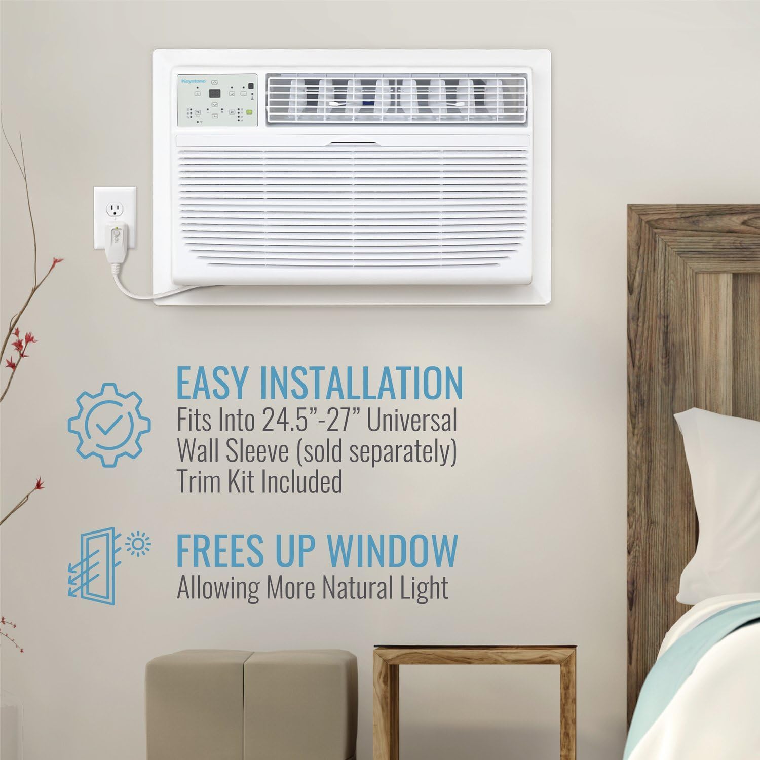 Keystone 10,000 BTU Through the Wall Air Conditioner and Dehumidifier, 115V, Through the Wall AC Unit for Bedroom, Bathroom, Nursery, Small-Medium Sized Rooms up to 450 Sq.Ft., Quiet, High Efficiency