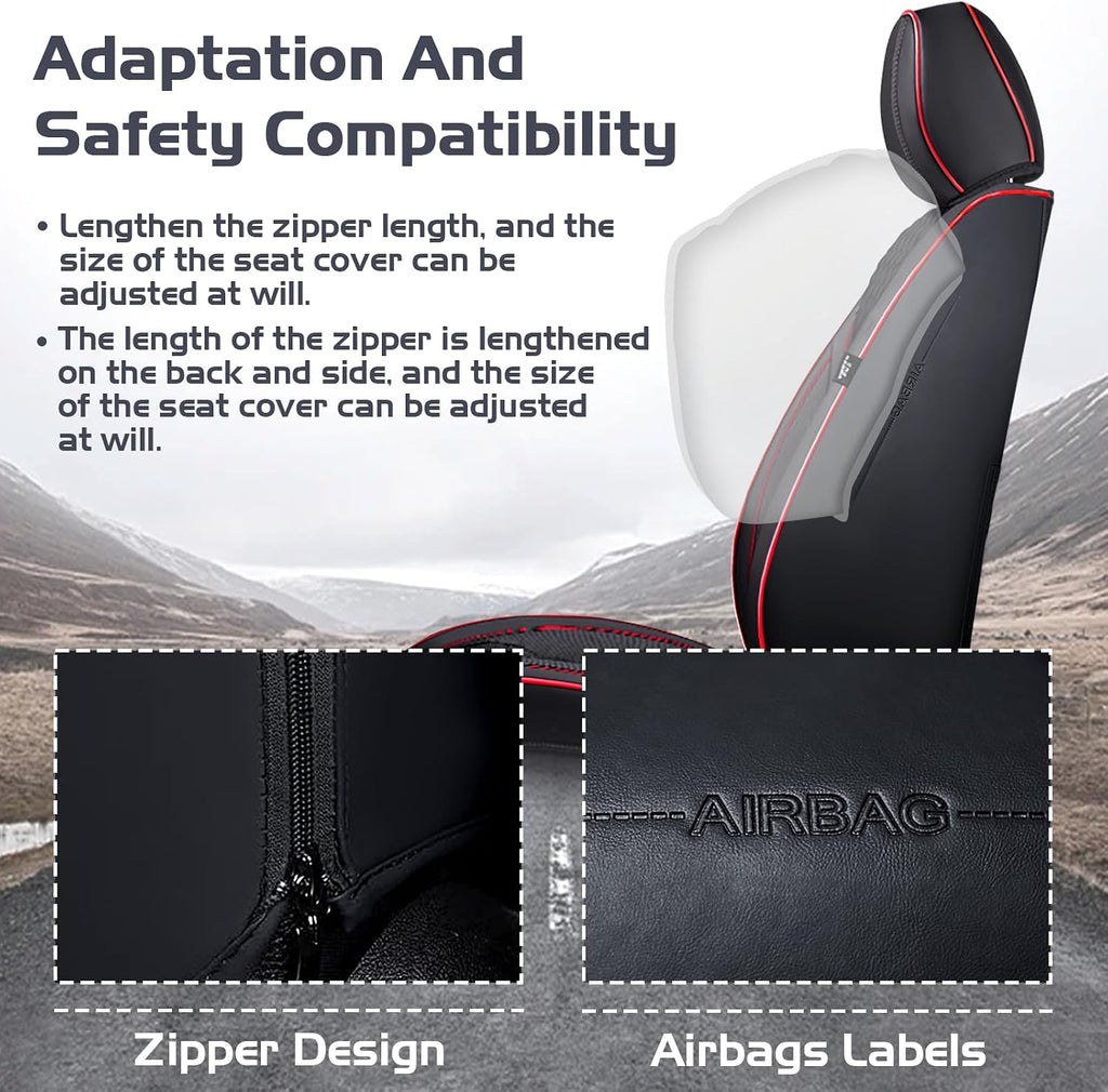 Car Seat Covers for Dodge Dart 2013-2016, Waterproof Nappa Leather Front Seat Cover, Anti-Slip and Comfortable Automotive Seat Protector&Accessories(Black Red)