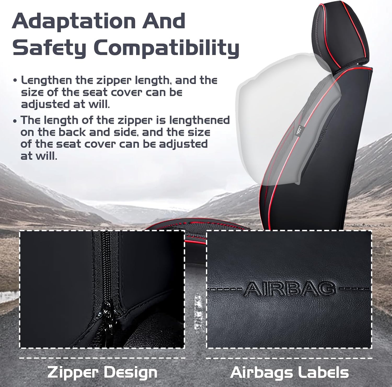 Car Seat Covers for Dodge Dart 2013-2016, Waterproof Nappa Leather Front Seat Cover with Headrests, Anti-Slip and Comfortable Automotive Seat Protector&Accessories(Black Red)