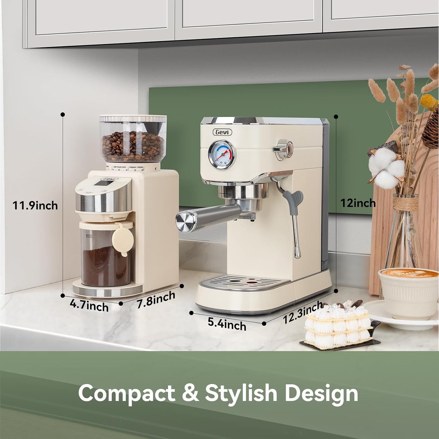 Gevi 20 Bar Espresso Coffee Machine with Burr Grinder Set | 35 Precise Grind Settings | Milk Frother for Latte Cappuccino | Professional Home Barista Kit | Gift for Coffee Lovers