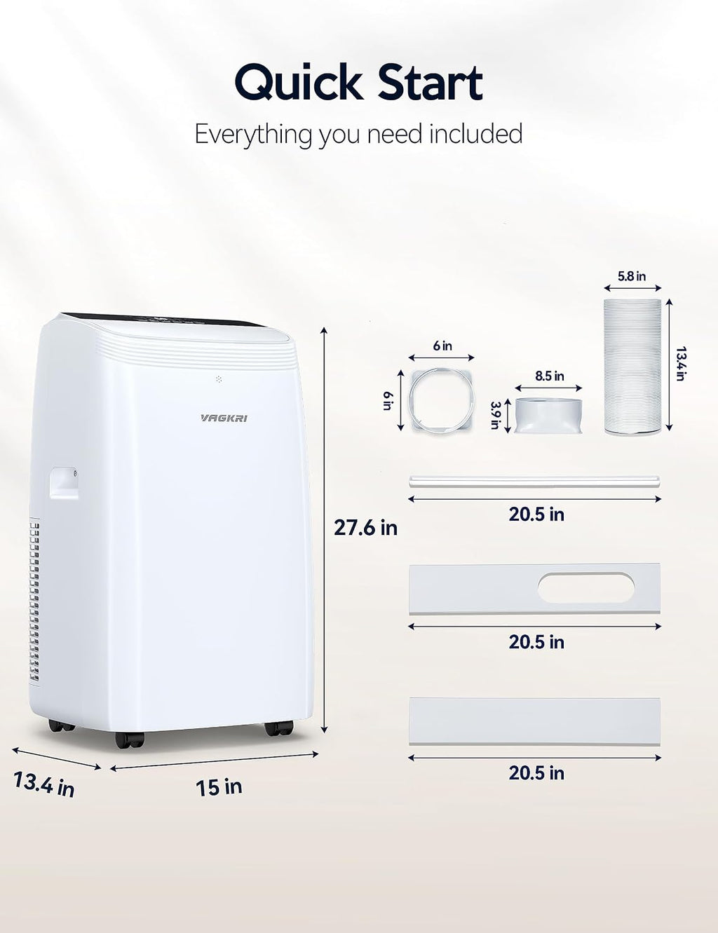 VAGKRI Portable Air Conditioners 14000 BTU ASHRAE (10200 BTU DOE/SACC), 3-in-1 AC Unit with Fan & Dehumidifier Cools up to 700 sq. ft, Smart/Sleep Mode 3 Fan Speeds Auto Swing 24H Timer Remote Control