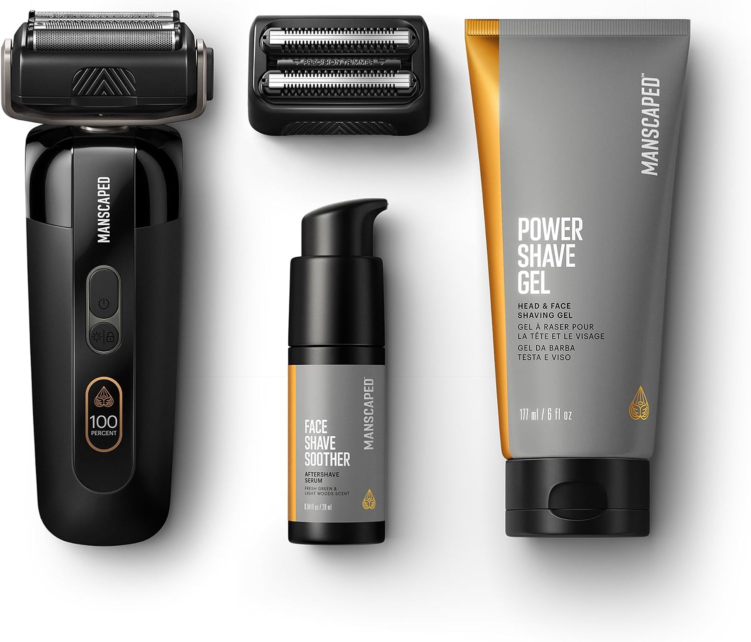 MANSCAPED® The Chairman™ PRO Package - Men's Electric Face Shaver with Two Interchangeable Blades, SkinSafe® Four-Blade Foil & Stubble Trimmer, Power Shave Gel, Face Shave Soother Aftershave